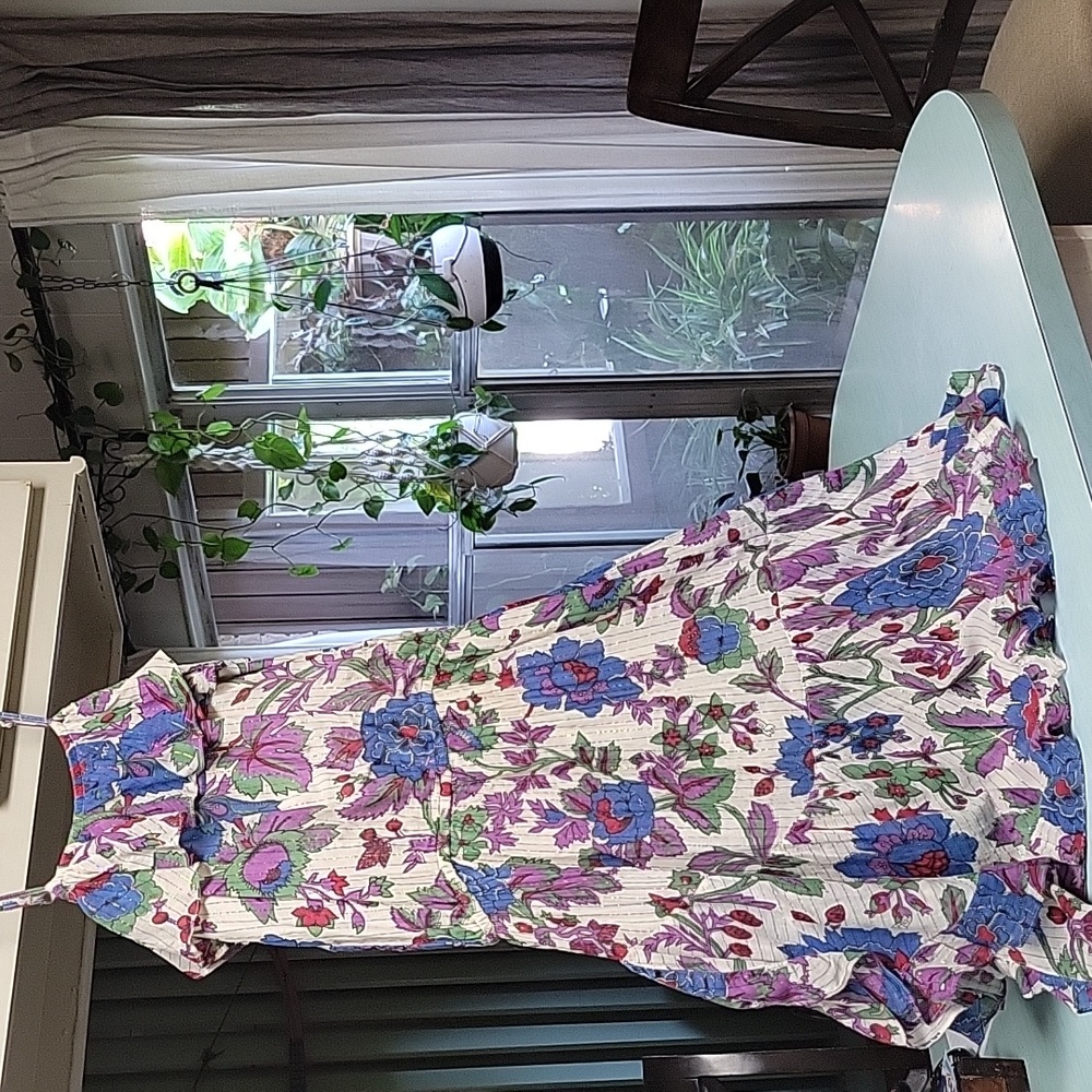 NAF NAF White Floral Midi Dress with Blue and Purple Flowers